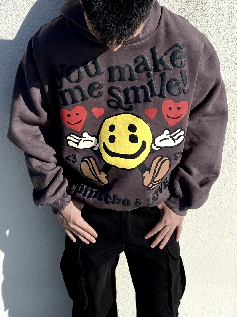 

2023 you make me smile 3D Foam Logo CPFM.XYZ Fleece Hoodie Men Women Red Heart Smily Face Print Sweatshirts Kanye West Pullover