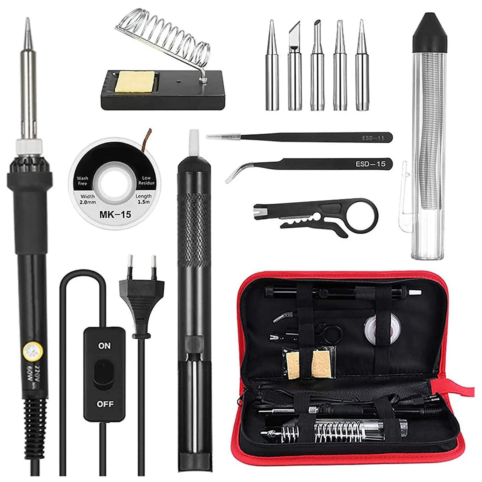 Meterk 14 in 1 Soldering Iron Kit 60W Adjustable Temperature Welding Soldering Iron with ON/OFF Switch 5pcs Soldering Tips
Meterk 14 in 1 Soldering Iron Kit 60W Adjustable Temperature Welding Soldering Iron with ON/OFF Switch 5pcs Soldering Tips