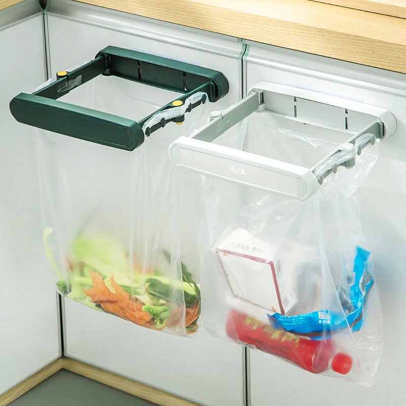 

Foldable Garbage Bag Holder Kitchen Cabinet Door Hanging Trash Can Waste Bin Bathroom Basin Towel Storage Rack Kitchen Organizer