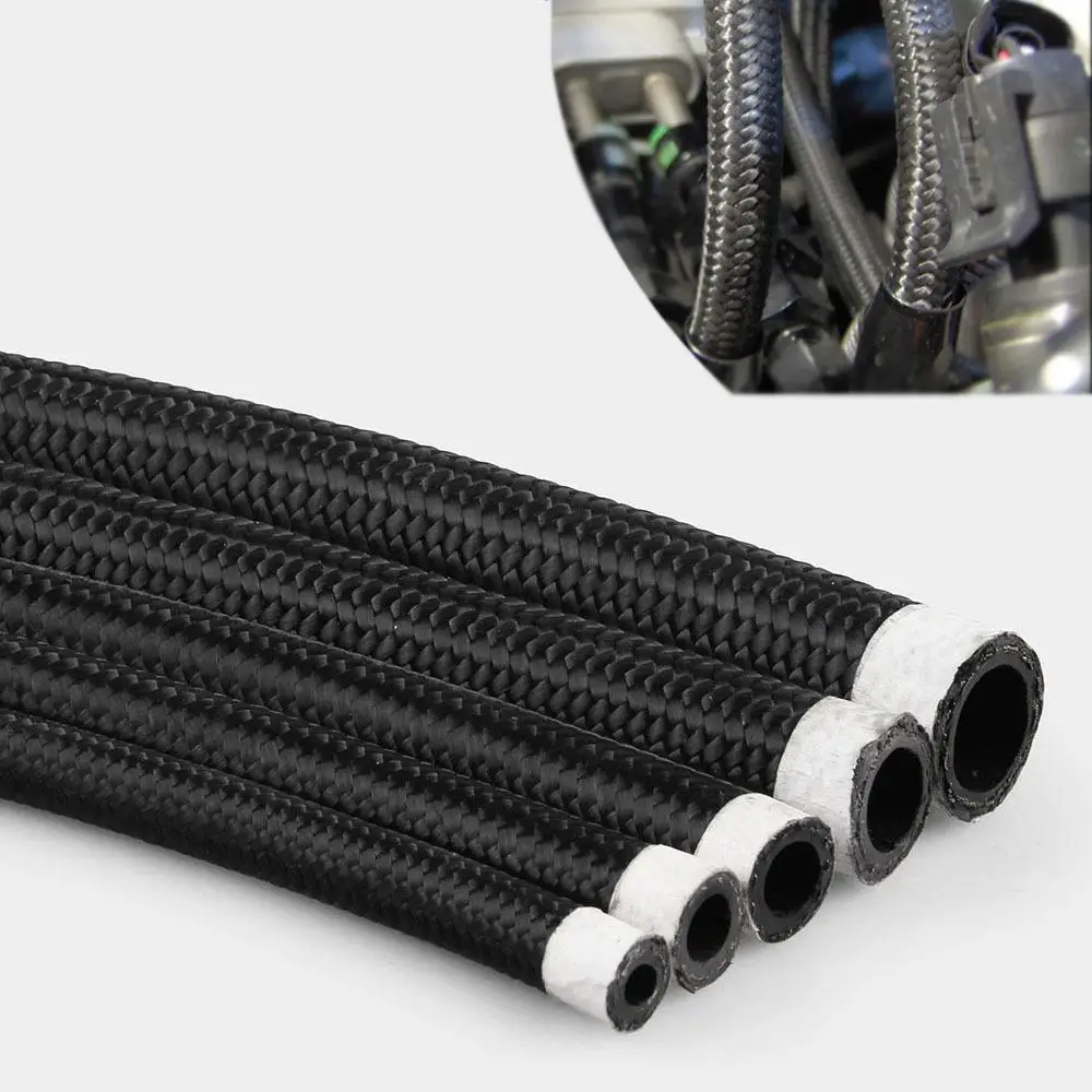 

1m AN4-AN12 Oil Cooling Pipe Nylon Braided Pump Gas Ethanol Fuel Hose Kit - Black