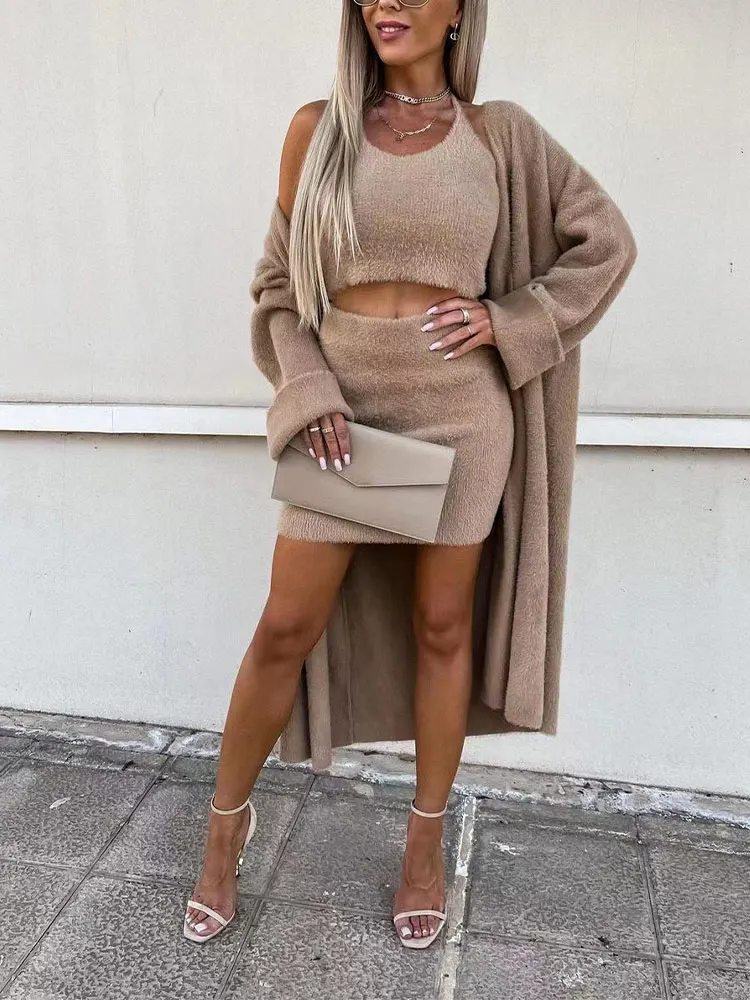 2022 Spring Three Piece Sexy Outfits Long Cardigan Coat + Skirt + Sleeveless Crop Top Set Women's Chic Solid Suit Party Clubwear
2022 Spring Three Piece Sexy Outfits Long Cardigan Coat + Skirt + Sleeveless Crop Top Set Women's Chic Solid Suit Party Clubwear