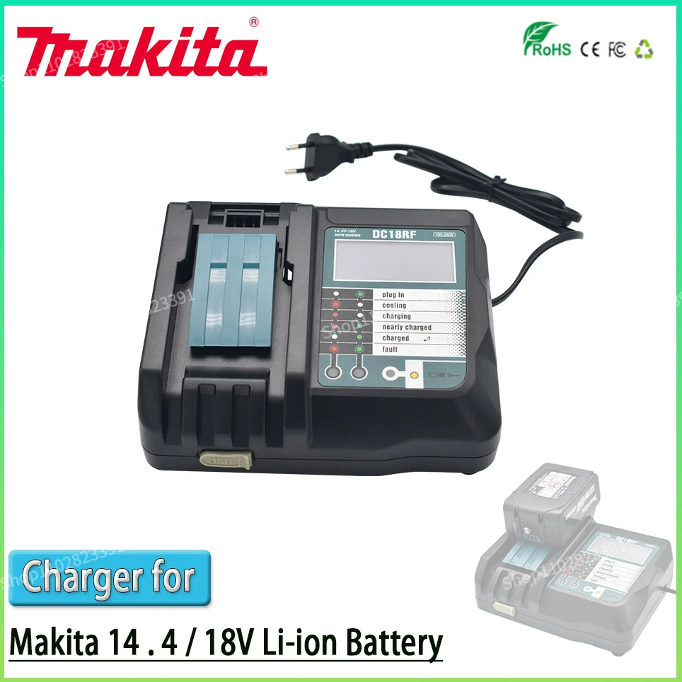 Makita 14.4V/18V Li-ion Battery Charger For Makita DC18RF BL1840 BL1830 BL1430 BL1440 DC18RC 3.5A Charging Tool With USB Port
Makita 14.4V/18V Li-ion Battery Charger For Makita DC18RF BL1840 BL1830 BL1430 BL1440 DC18RC 3.5A Charging Tool With USB Port