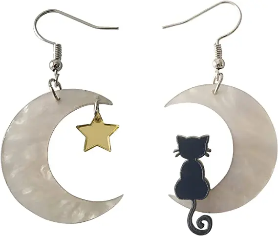 Moon Star Cat Halloween Earrings for Women and Girls Cute Acrylic Earrings 
Moon Star Cat Halloween Earrings for Women and Girls Cute Acrylic Earrings
