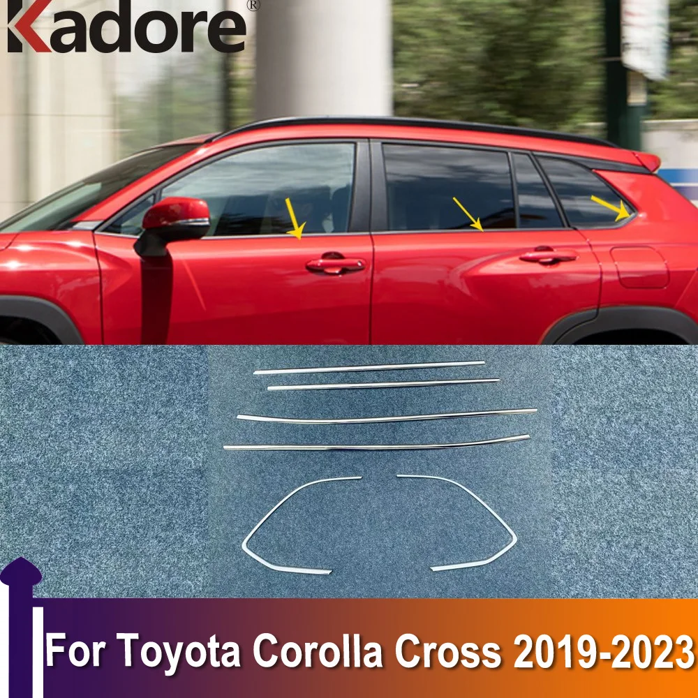 

For Toyota Corolla Cross 2019 2020 2021 2022 2023 Window Moldings Strips Trim Car Window Bottom Garish Streamers Stainless Steel