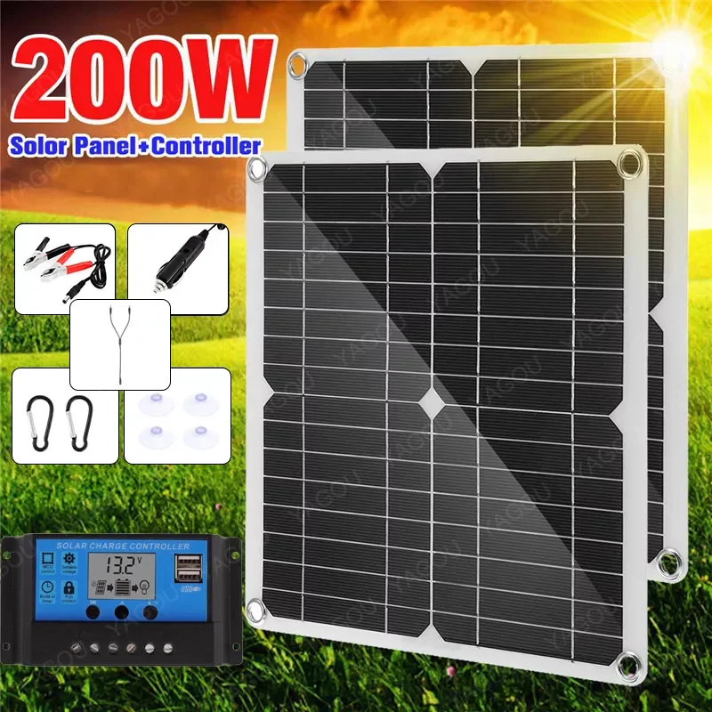 NEW2023 200W Solar Panel Kit With 60A Controller USB 12V Portable Solar Power Charger for Bank Battery Camping Car Boat RV Solar 
NEW2023 200W Solar Panel Kit With 60A Controller USB 12V Portable Solar Power Charger for Bank Battery Camping Car Boat RV Solar