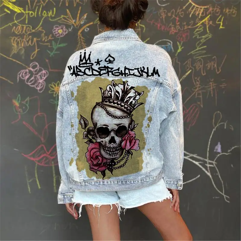Ladies spring and autumn new hot selling street net red personality skull bone print retro hip hop rock denim jacket
Ladies spring and autumn new hot selling street net red personality skull bone print retro hip hop rock denim jacket