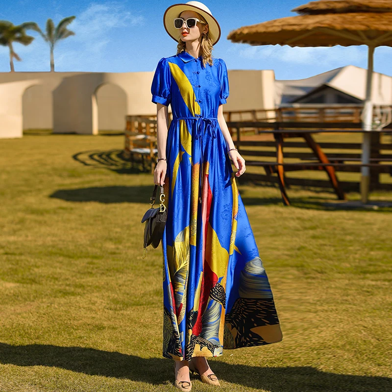 Poplin Summer Dress for Women Short Sleeve Printed Long Dress Event Vacation Holidays Turn-down Collar Party Clothing with Belt
Poplin Summer Dress for Women Short Sleeve Printed Long Dress Event Vacation Holidays Turn-down Collar Party Clothing with Belt