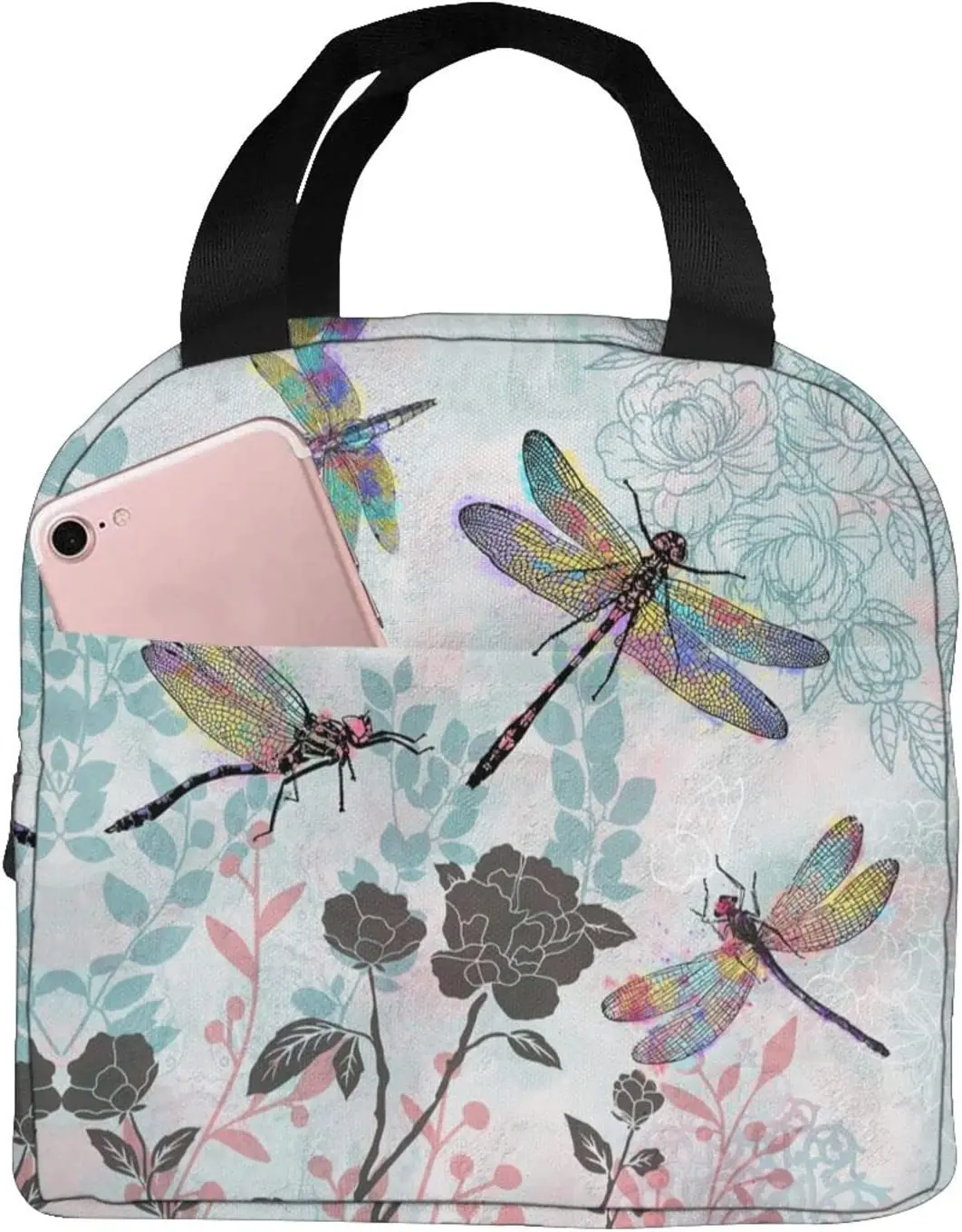 

Dragonfly Portable Tote Lunch Bags Insulated Lunch Box Cooler Lunch Bag for Picnic/Boating/Beach/Fishing/Work Girls