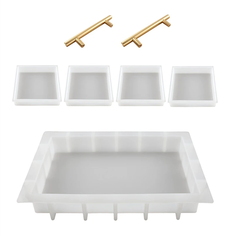 

Resin Tray Mould, 1Pc Rectangular Tray Mould, 4Pcs Square Coaster Mould, Coaster Tray Silicone Mould For Resin Casting