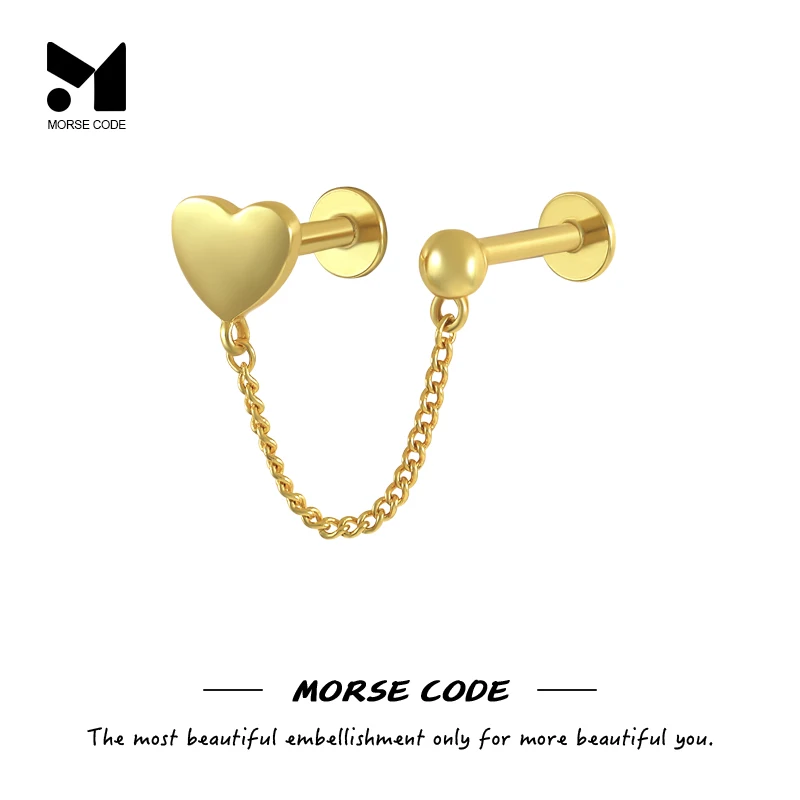 MC 925 Silver Double Studs Gold Tassel Chain Zircon Piercing Heart Stud Earring For Women Trinket Gold Flat Helix Earring Single
MC 925 Silver Double Studs Gold Tassel Chain Zircon Piercing Heart Stud Earring For Women Trinket Gold Flat Helix Earring Single