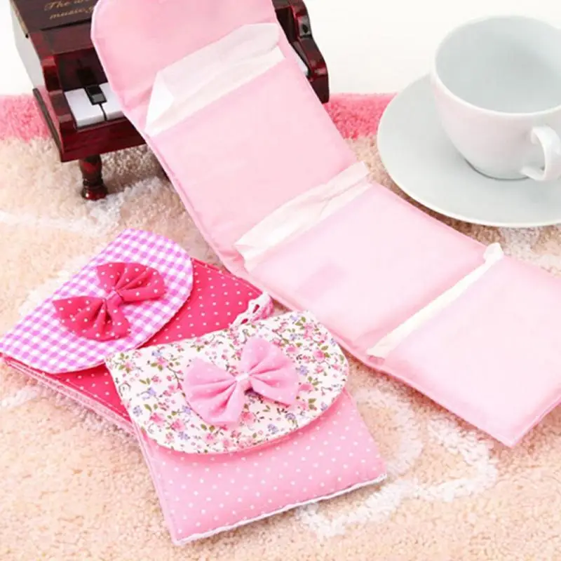 

1Pc Sanitary Towel Napkin Pad Organizer Women Girls Purse Holder Easy Bag Menstrual Pads Menstrual Bowknot Cotton
