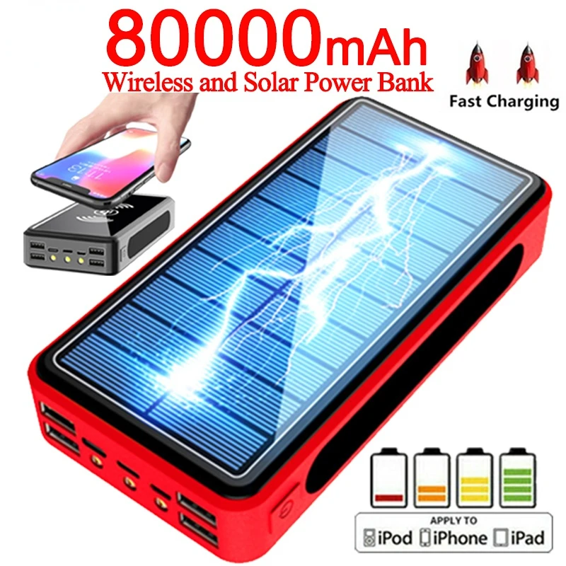 80000mAh Wireless Solar Powerbank Fast Charger with 4USB Port LED Light Outdoor Mobile Phone Fast Charging for Xiaomi Samsung
80000mAh Wireless Solar Powerbank Fast Charger with 4USB Port LED Light Outdoor Mobile Phone Fast Charging for Xiaomi Samsung