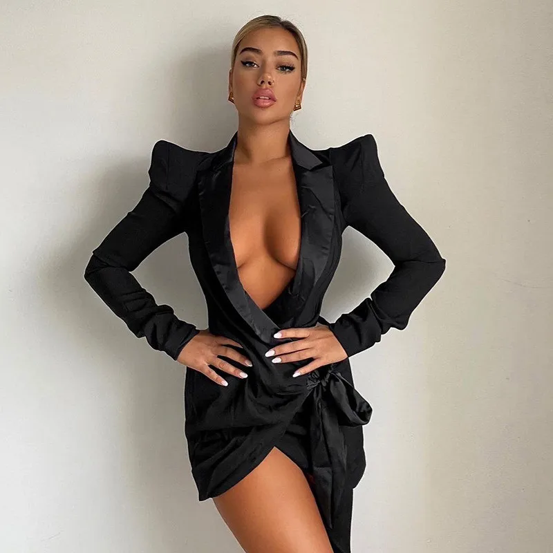 WUHE Formal Womens Belted Bodycon Black Blazer Dress Autumn High Street Ruched Wrap Work Dress Office Lady Outwear
WUHE Formal Womens Belted Bodycon Black Blazer Dress Autumn High Street Ruched Wrap Work Dress Office Lady Outwear