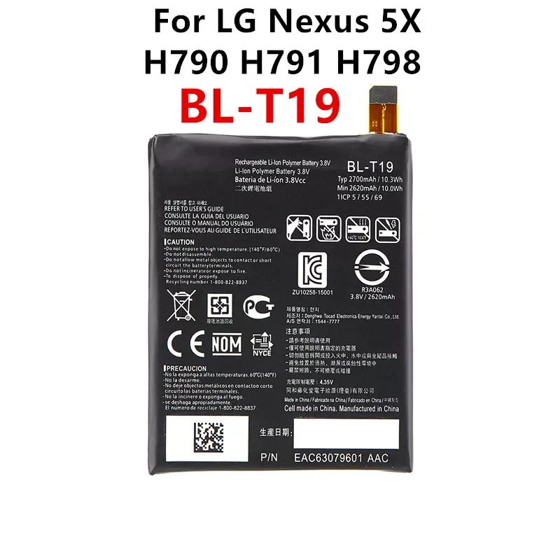 Original BL-T19 2700mAh Replacement Battery For LG Nexus 5X H790 BLT19 H791 H798 T19 BLT19 Mobile phone Batteries+Tools
Original BL-T19 2700mAh Replacement Battery For LG Nexus 5X H790 BLT19 H791 H798 T19 BLT19 Mobile phone Batteries+Tools