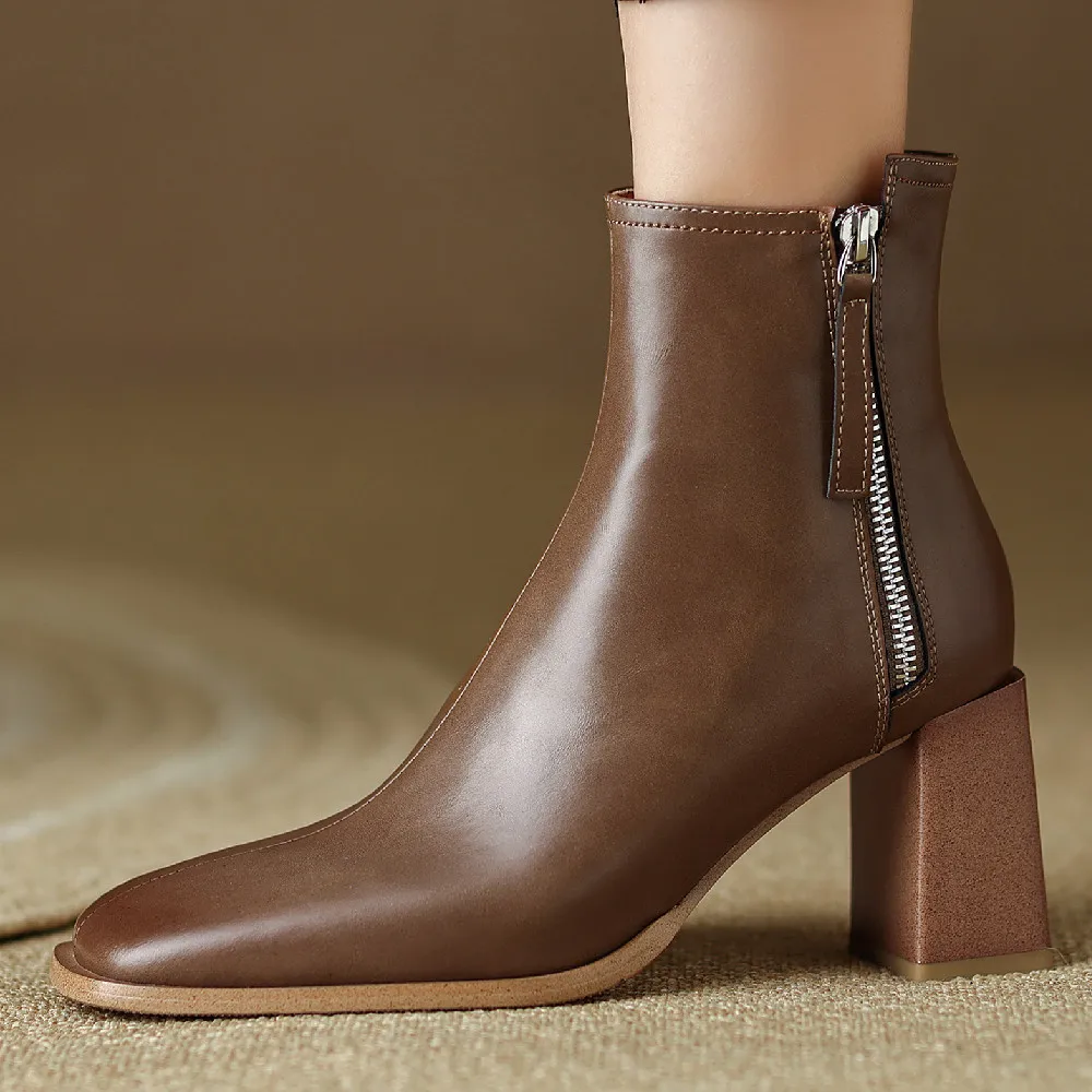 Women's genuine leather thick high heel square toe double zip autumn ankle boots elegant ladies daily dress short bootis shoes
Women's genuine leather thick high heel square toe double zip autumn ankle boots elegant ladies daily dress short bootis shoes