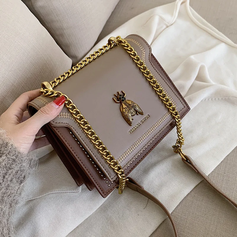 

Роскошная Брендовая женская сумка в стиле ретро, дамская сумочка на плечо с Пчелой, простые кожаные дизайнерские сумки через плечо