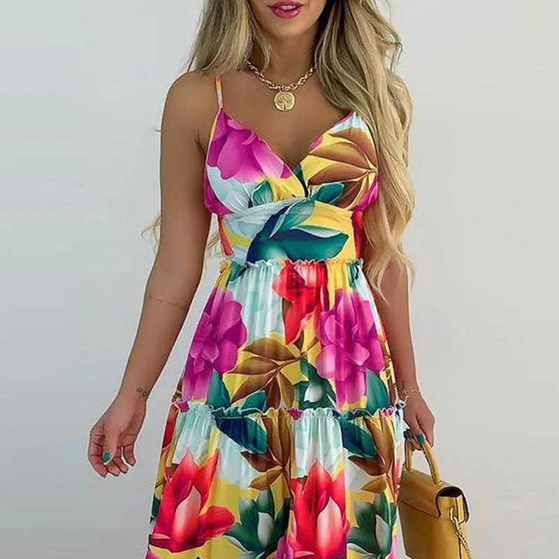 2023 Spring and Summer Women's New Fashion Sexy V-neck Temperament Print Long Dress with Sling Dress
2023 Spring and Summer Women's New Fashion Sexy V-neck Temperament Print Long Dress with Sling Dress