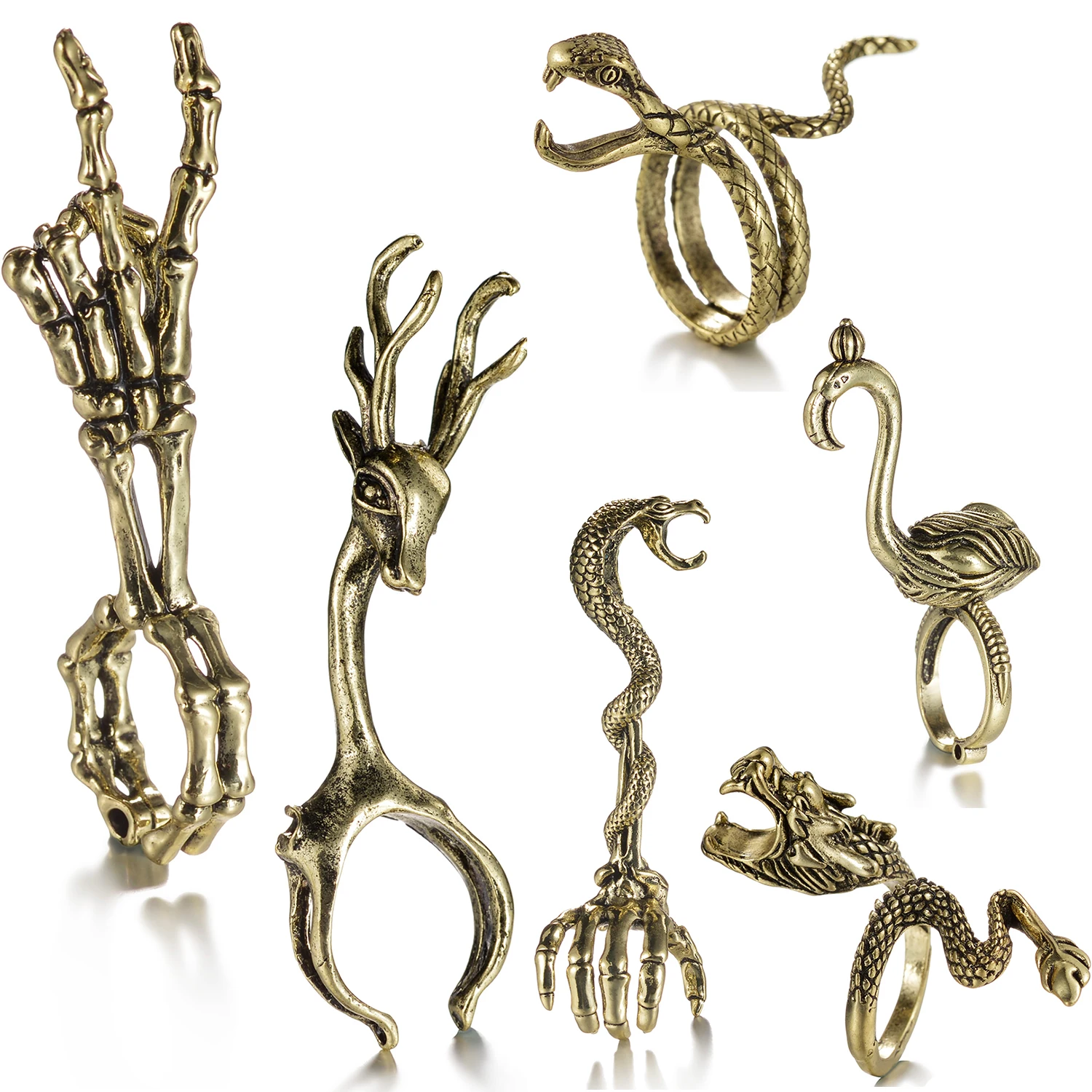 Top Quality Vintage Punk Exaggerated Snake Skeleton Deer Dragon Rings Rock Stereoscopic New Fashion Adjustable Ring Jewelry Gift
Top Quality Vintage Punk Exaggerated Snake Skeleton Deer Dragon Rings Rock Stereoscopic New Fashion Adjustable Ring Jewelry Gift