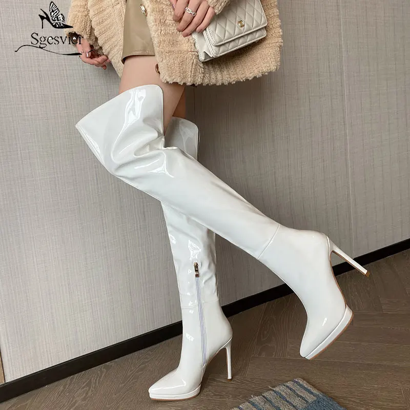 Sgesvier Patent Leather 2022 New Pointy-toe Sexy Stripper Heels Wide Open Thigh Calves Stilettos Over-the-knee Women Boots
Sgesvier Patent Leather 2022 New Pointy-toe Sexy Stripper Heels Wide Open Thigh Calves Stilettos Over-the-knee Women Boots