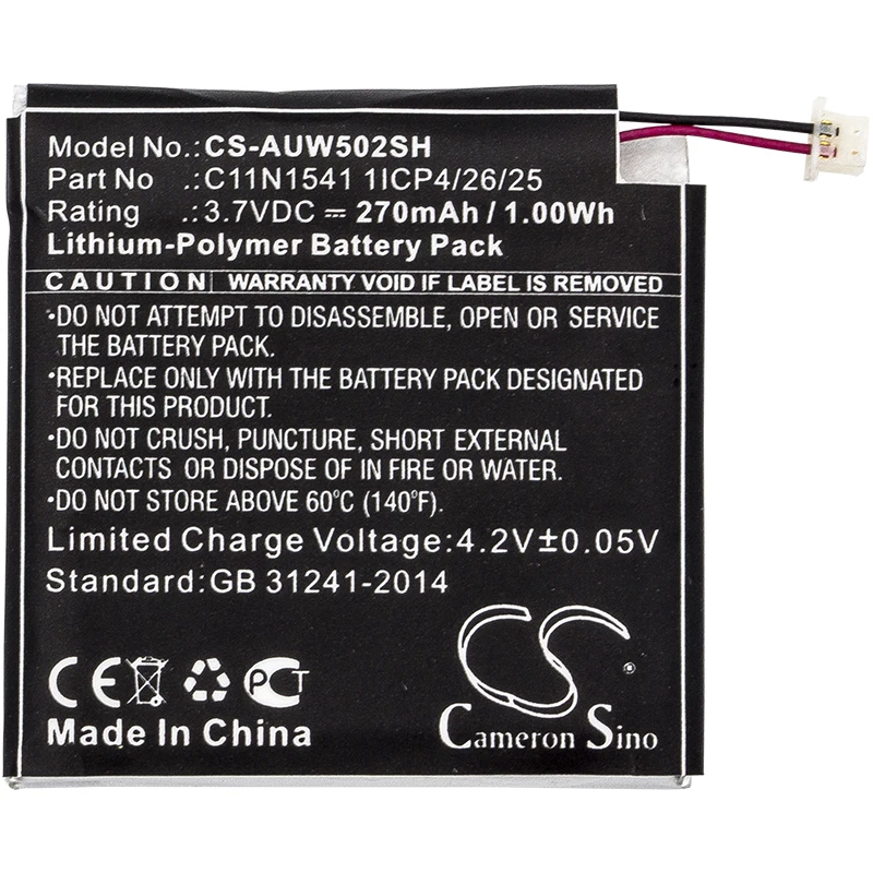 Cameron Sino 270mAh Battery For Asus ZenWatch 2 WI502QF 0B200-01760100 C11N1541 1ICP4/26/25
Cameron Sino 270mAh Battery For Asus ZenWatch 2 WI502QF 0B200-01760100 C11N1541 1ICP4/26/25