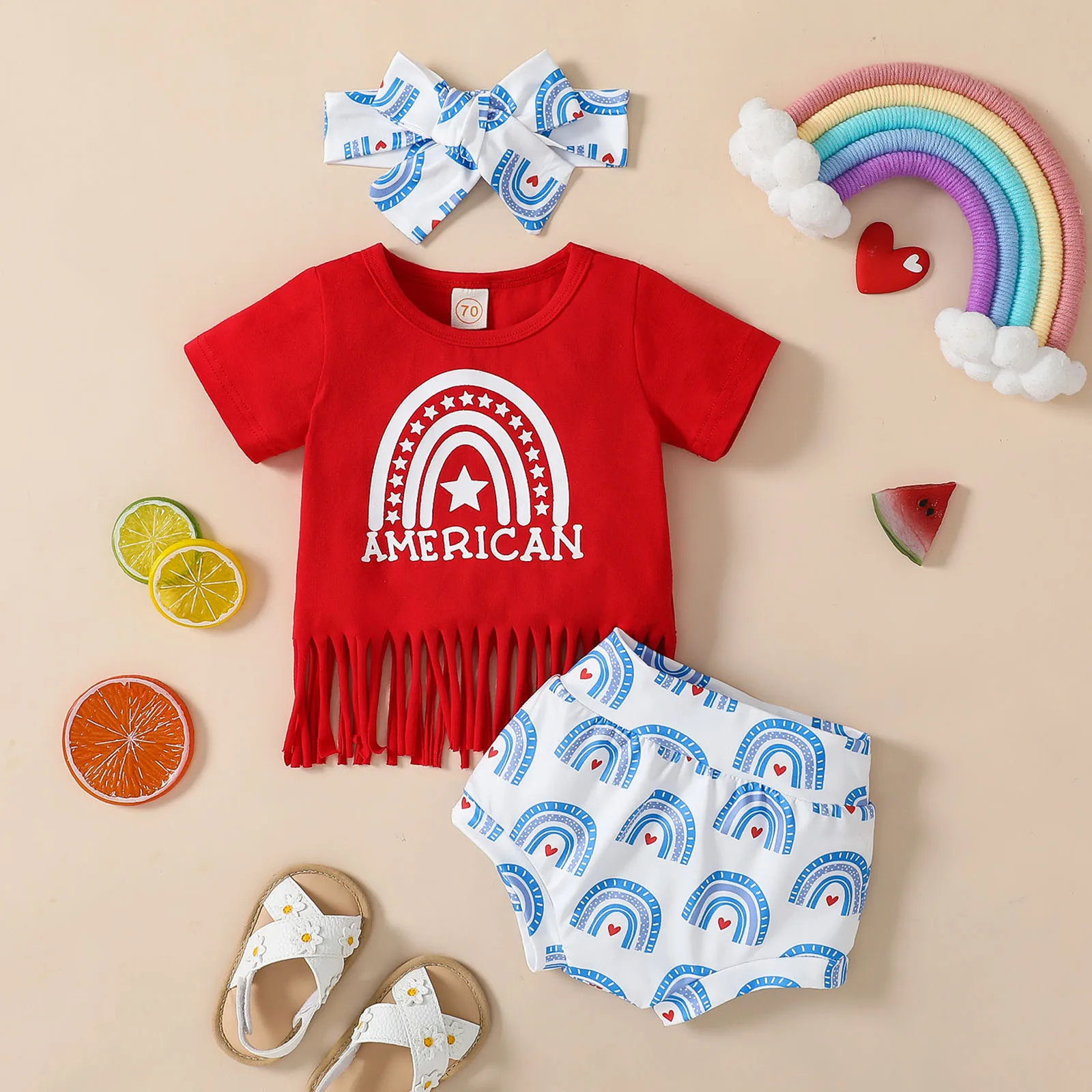 3 шт., футболка с коротким рукавом и шорты для девочек 
3 шт., футболка с коротким рукавом и шорты для девочек