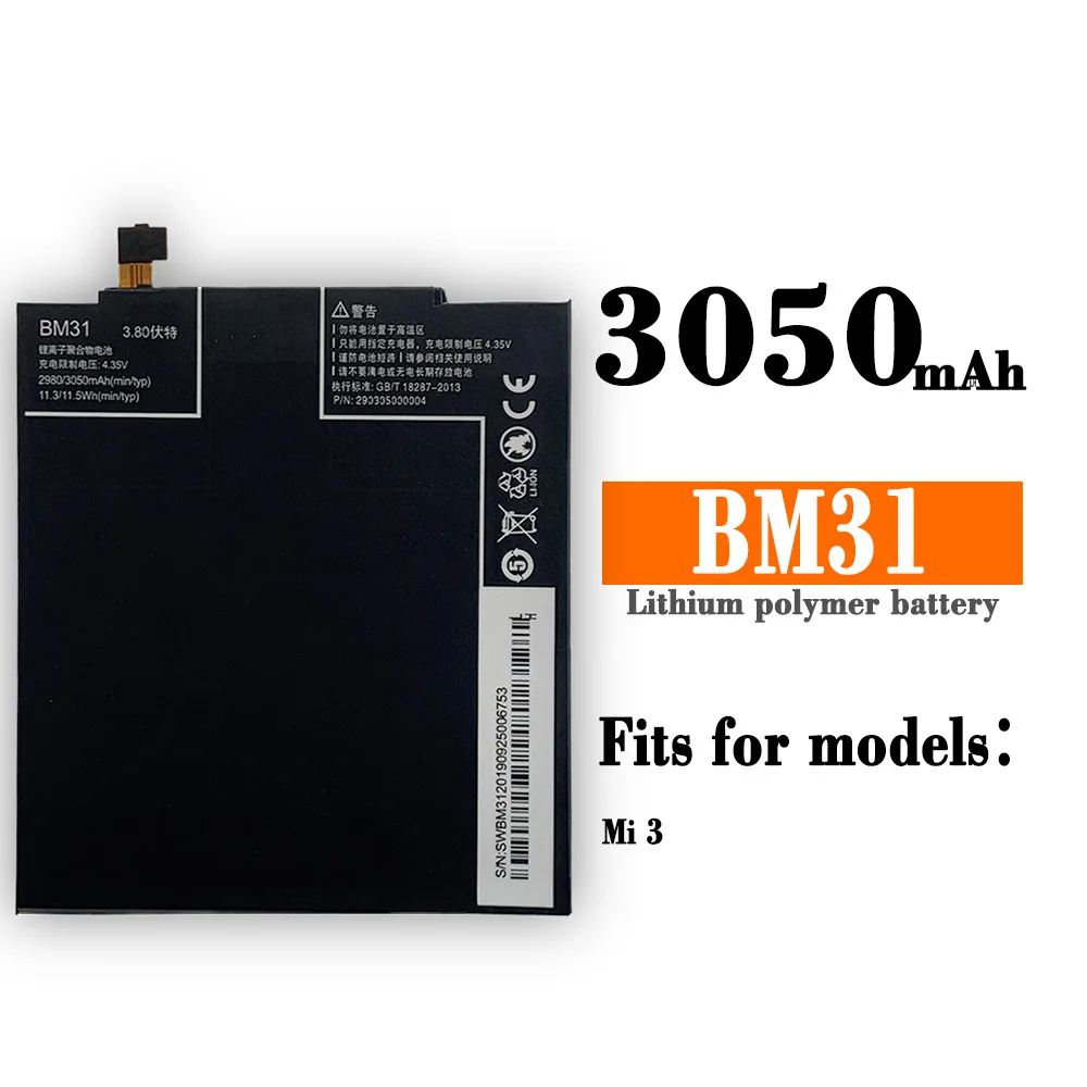 New 100% Orginal 3050mAh BM31 Phone Battery For Xiaomi Mi 3 M3 Mi3 Batteries Bateria With Gift Tools+Stickers
New 100% Orginal 3050mAh BM31 Phone Battery For Xiaomi Mi 3 M3 Mi3 Batteries Bateria With Gift Tools+Stickers