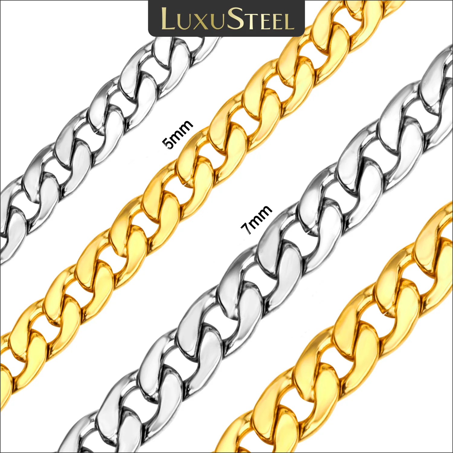 

LUXUSTEEL 5MM/7MM Men's Cuban Link Chain Punk Stainless Steel Gold Color Male Choker Vintage Curb Link Necklace Collar Wholesale