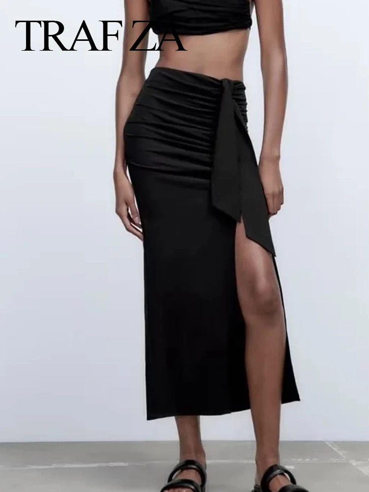 TRAF ZA Women Solid Navy Blue Pleated Lace Up Elegant Mid Skirt Side Slit Slim Sexy Skin Friendly Skirt 2022 Fashion Clothes 
TRAF ZA Women Solid Navy Blue Pleated Lace Up Elegant Mid Skirt Side Slit Slim Sexy Skin Friendly Skirt 2022 Fashion Clothes