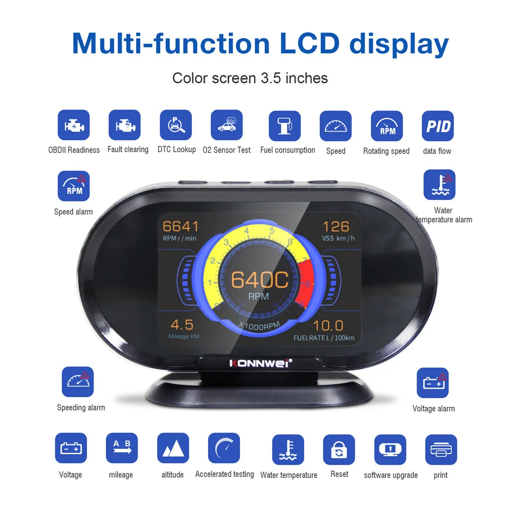KW206 Car HUD OBD2 Digital Speedometer RPM Gauge Tachometer Oil Temp Fuel Consumption Water Temperature HUD Digital Display Part
KW206 Car HUD OBD2 Digital Speedometer RPM Gauge Tachometer Oil Temp Fuel Consumption Water Temperature HUD Digital Display Part