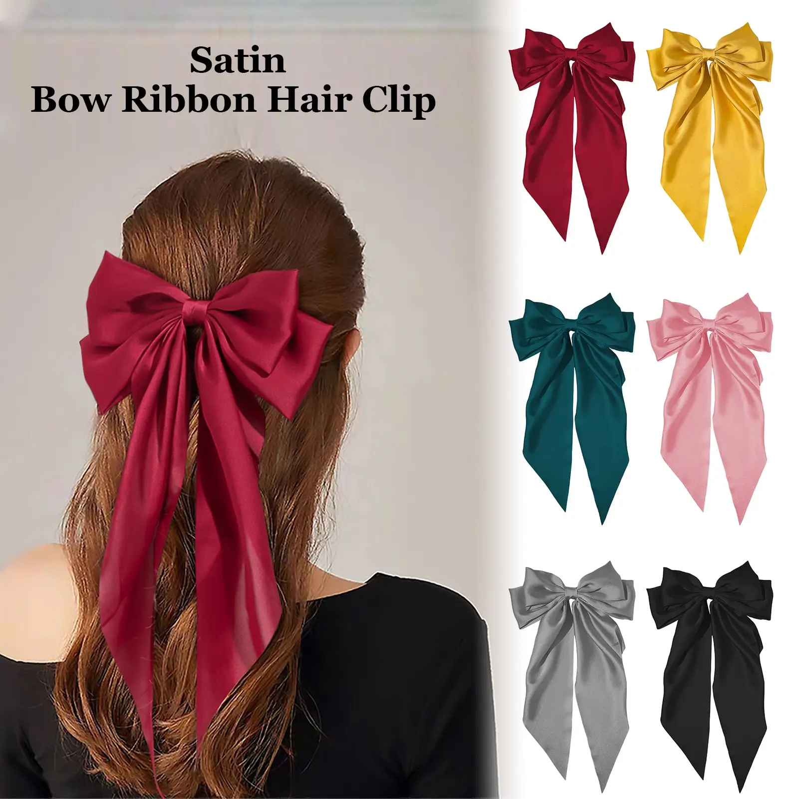 

New Large Satin Bow Hairclip Girls Trendy Hairpin Women Chiffon Long Ribbon Ponytail Clip Barrettes Oversized Hair Accessories