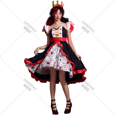 Женские костюмы на Хэллоуин, платья с принтом Красной королевы и покера, одежда с рисунком Алисы в стране чудес, Персиковое сердце, костюм королевы, Привлекательное платье