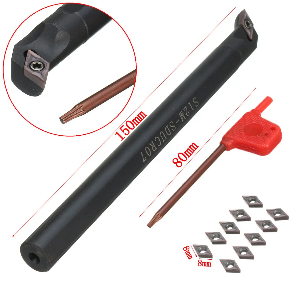 Boring Turning Bar Tool Holder + DCMT0702 Insert T8 Wrench Part Practical Replaces S12M-SDUCR07 12mm Lathe Sale
Boring Turning Bar Tool Holder + DCMT0702 Insert T8 Wrench Part Practical Replaces S12M-SDUCR07 12mm Lathe Sale
