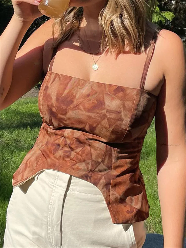 CHRONSTYLE Women Camis Tie Dyeing Print Criss-cross Tie-Up Backless Irregular Hem Short Tank Crop Tops Summer Slim Vest Y2K 2022
CHRONSTYLE Women Camis Tie Dyeing Print Criss-cross Tie-Up Backless Irregular Hem Short Tank Crop Tops Summer Slim Vest Y2K 2022
