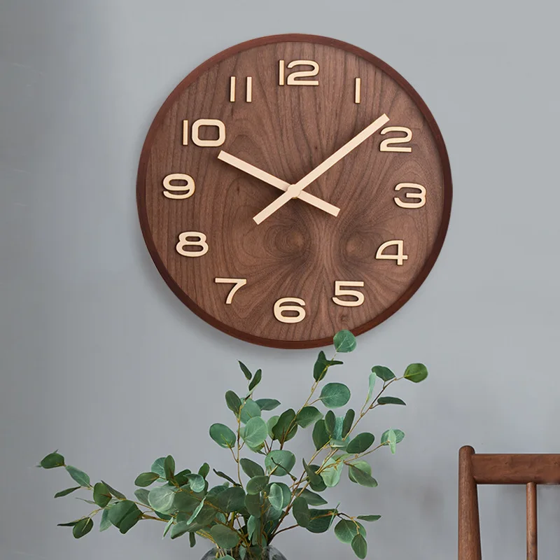 

Простые настенные часы в китайском стиле, деревянные современные домашние украшения для гостиной, круглые кварцевые часы в китайском стиле, часы в скандинавском стиле