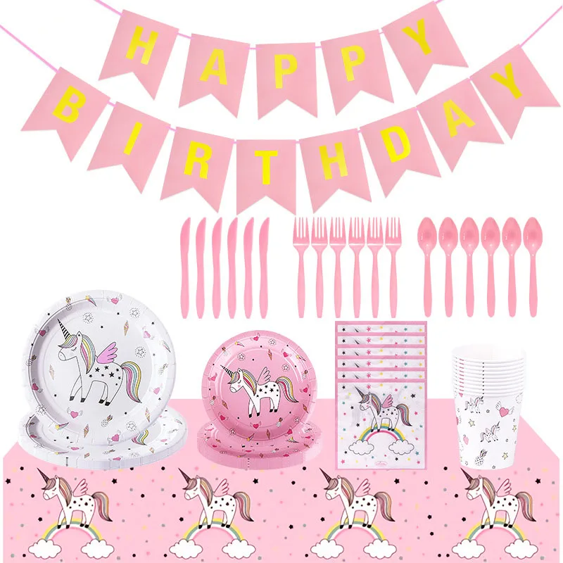Cartoon Disney Rainbow Unicorn Theme Happy Birthday Party Decoration Disposable Tableware Background Baby Shower Girl Kid Gift 
Cartoon Disney Rainbow Unicorn Theme Happy Birthday Party Decoration Disposable Tableware Background Baby Shower Girl Kid Gift