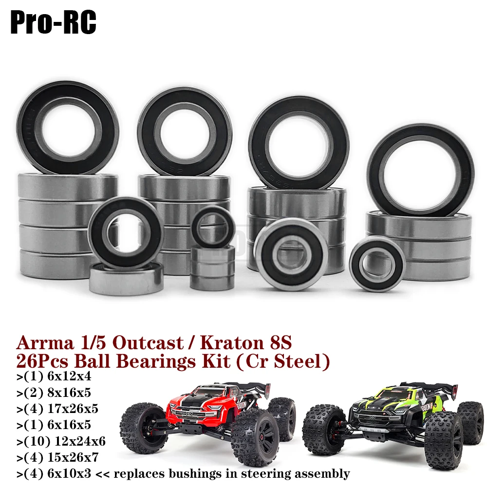 Комплект черных шариковых подшипников, 26 шт., хромированная сталь для Arrma 1/5 Kraton Outcast 8S BLX RC Monster Truck, детали для модернизации автомобилей
Комплект черных шариковых подшипников, 26 шт., хромированная сталь для Arrma 1/5 Kraton Outcast 8S BLX RC Monster Truck, детали для модернизации автомобилей