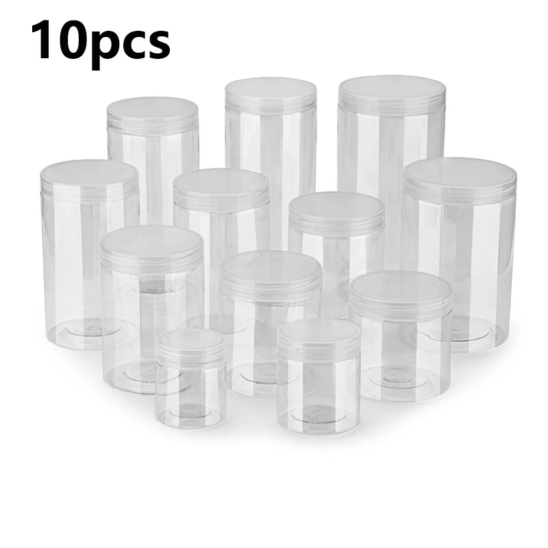 

10pcs Plastic Food Jars Empty GrainsTank Cookie Sealed Cans Refillable Makeup Balm Container Kitchen Storage Jars Travel Bottle