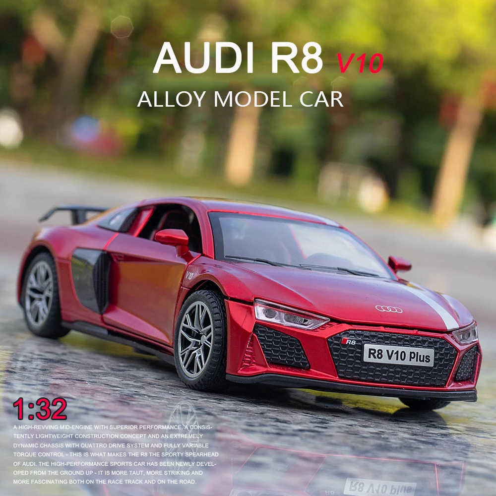 

New Christmas Audi R8 Diecast 1:32 Alloy Model Car Miniature Sportcar Metal Vehicle Pull Back Gifts for Children Boys Hot Toys