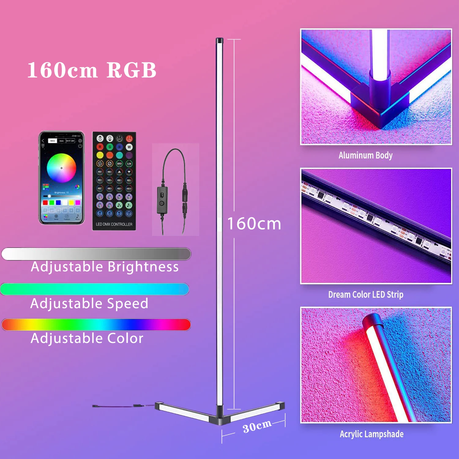 

RGB Metal Corner Floor Lamp Bedroom LED Dimmable Night Lamp Floor Light Living Rom Decor Indoor Standing Lamps Home Decoration