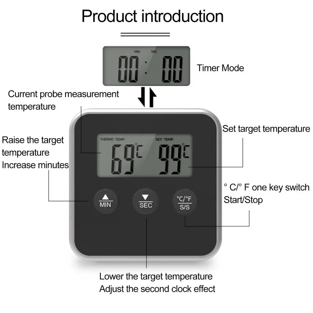 Baking Thermometer Food Grade Food Thermometer Large Screen Cooking Accurate Countdown Monitoring Meat Thermometer
Baking Thermometer Food Grade Food Thermometer Large Screen Cooking Accurate Countdown Monitoring Meat Thermometer