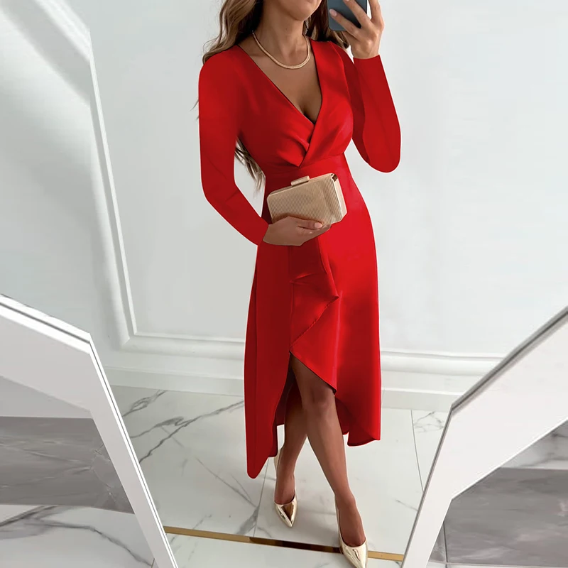 Sexy Solid Deep V-neck Slim Party Dress Women Spring Autumn Fashion Long-Sleeve Irregular Dresses Elegant Ladies Split Vestidos
Sexy Solid Deep V-neck Slim Party Dress Women Spring Autumn Fashion Long-Sleeve Irregular Dresses Elegant Ladies Split Vestidos