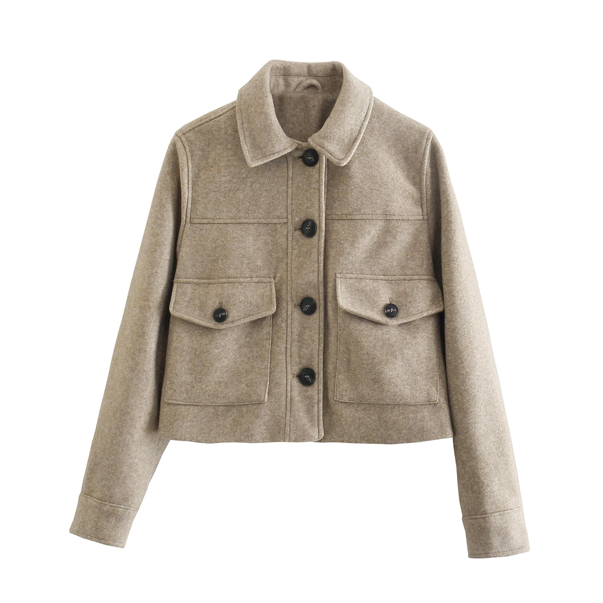 Junwu Autumn Za Women's Brown Woolen Fabric Lapel Single-Breasted Pocket Long-Sleeved Short Jacket Jacket Street Style
Junwu Autumn Za Women's Brown Woolen Fabric Lapel Single-Breasted Pocket Long-Sleeved Short Jacket Jacket Street Style