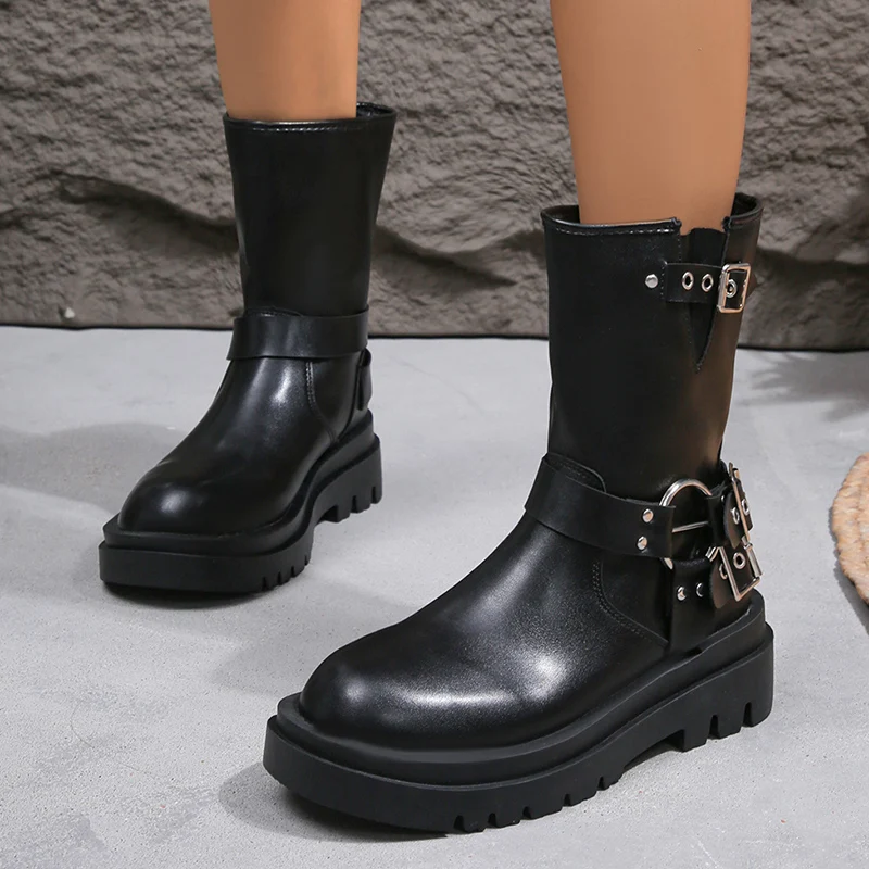 Ботильоны женские в стиле панк с металлической пряжкой, черные боевые ботинки на платформе из искусственной кожи, короткие ботинки на толстой подошве, Осень-зима
Ботильоны женские в стиле панк с металлической пряжкой, черные боевые ботинки на платформе из искусственной кожи, короткие ботинки на толстой подошве, Осень-зима