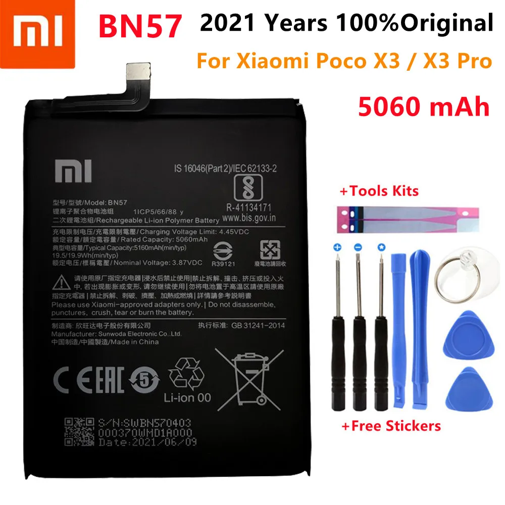 100% Оригинальный аккумулятор Xiao mi BN57 5060 мАч для телефона Xiaomi Pocophone X3 Poco X3 Pro, сменные батареи
100% Оригинальный аккумулятор Xiao mi BN57 5060 мАч для телефона Xiaomi Pocophone X3 Poco X3 Pro, сменные батареи