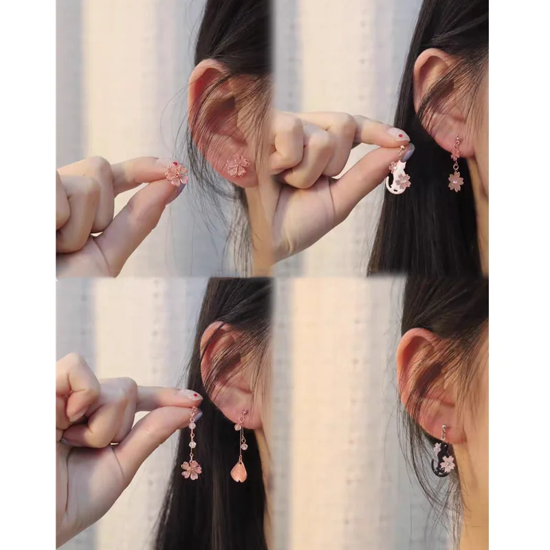 Japanese Asymmetrical Enamel Oil Drip EarringsCherry Blossom Cat Pendant Ear Women Jewelry Exquisite Female Accessories Gift New
Japanese Asymmetrical Enamel Oil Drip EarringsCherry Blossom Cat Pendant Ear Women Jewelry Exquisite Female Accessories Gift New