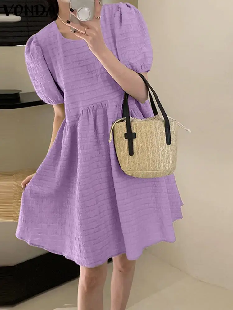 Mini Dress VONDA Elegant Women Bohemian Summer Short Puff Sleeve Party Sundress 2023 Fashion Casual Loose Pleated Beach Robe 
Mini Dress VONDA Elegant Women Bohemian Summer Short Puff Sleeve Party Sundress 2023 Fashion Casual Loose Pleated Beach Robe