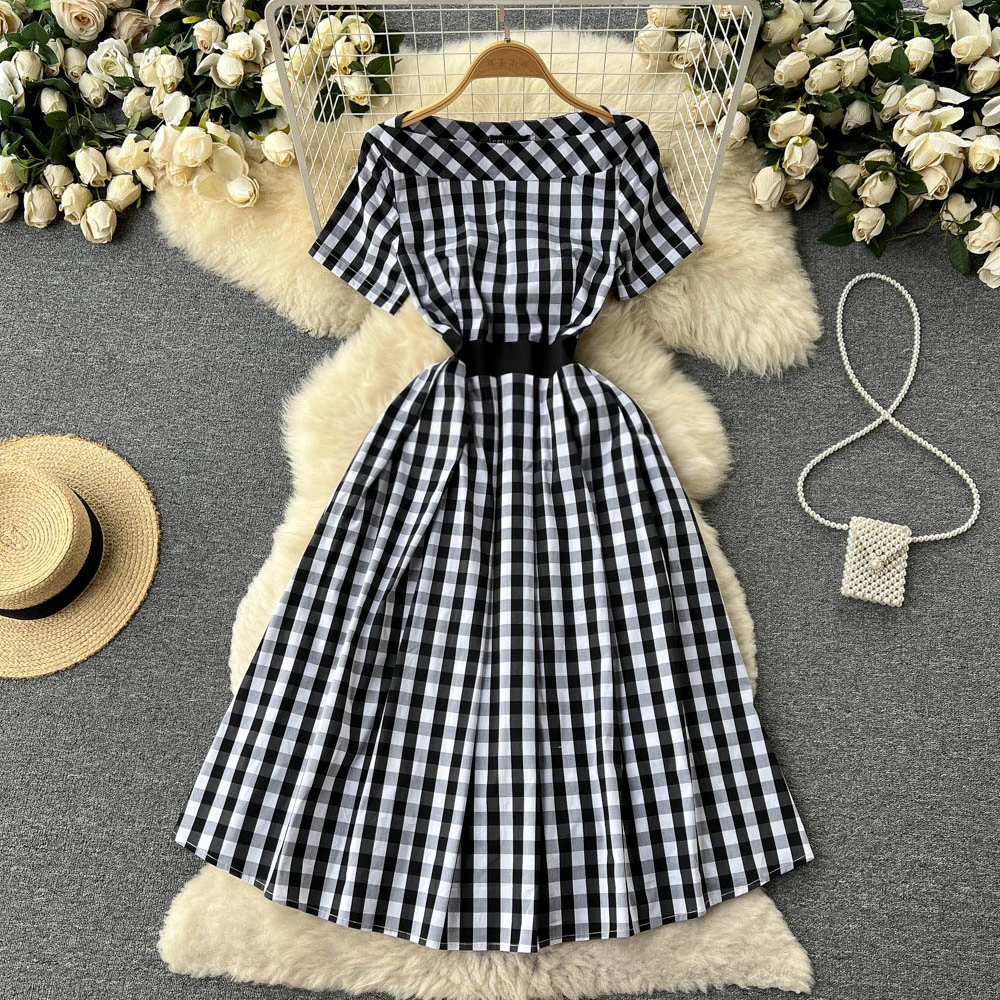 French Chic Women Slash Neck Gentle Dress Black and White Plaid A-LINE Empire Female Casual Belted Dresses Dropshipping
French Chic Women Slash Neck Gentle Dress Black and White Plaid A-LINE Empire Female Casual Belted Dresses Dropshipping