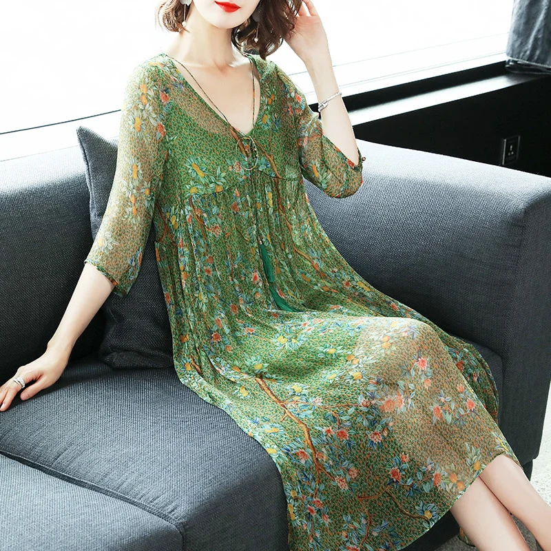Summer Dress 100% Real Silk Dress Women Clothes 2023 Boho Floral Midi Dresses + Shirt Elegant Ladies V Neck Vestidos 8739
Summer Dress 100% Real Silk Dress Women Clothes 2023 Boho Floral Midi Dresses + Shirt Elegant Ladies V Neck Vestidos 8739