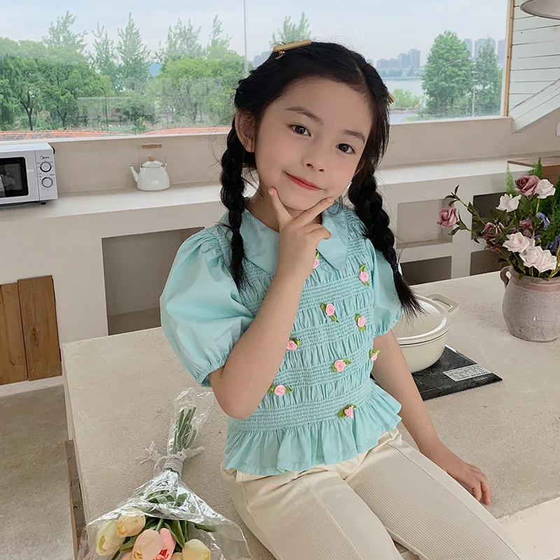 Girls' shirt summer children's new Korean version three-dimensional flower shirt girls' pleated top 11-105
Girls' shirt summer children's new Korean version three-dimensional flower shirt girls' pleated top 11-105