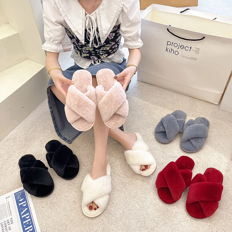 Womens Fashion Warm Fluffy Slippers Indoor Cozy Faux Fur Cross Flat Shoes Soft Furry Ladies Female Celebrities Floor Slides
Womens Fashion Warm Fluffy Slippers Indoor Cozy Faux Fur Cross Flat Shoes Soft Furry Ladies Female Celebrities Floor Slides